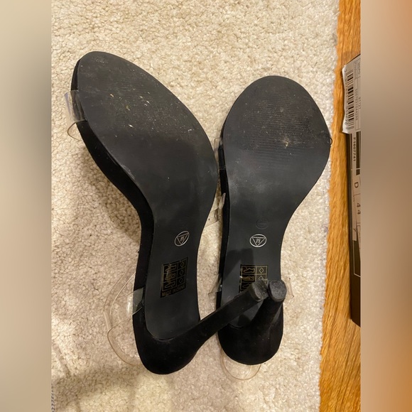 Missguided clear Perspex bow rhinestone ankle strap sandals heels black suede - Picture 6 of 10